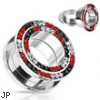 Pair Of Red And Black Jeweled Double Loop Screw-Fit Tunnels