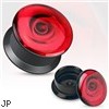 Pair Of Red Rose Print Black Acrylic Flat Screw Fit Plugs