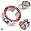 Pair Of Roulette Print Inlayed Surgical Steel Screw Fit Tunnels