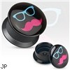 Pair Of Shades And Mustache Print Black Acrylic Flat Screw Fit Plugs