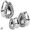 Pair Of Single Set CZ with Multi-Gemmed Rim Steel Tear Drop Tunnels