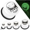 Pair Of Skull Logo Glow In The Dark Inlay Dome Top Single Flared Acrylic Plugs