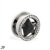 Pair Of Stainless Steel Screw Fit Tunnel with Black CZ Star And Jeweled Rim