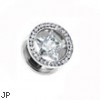 Pair of Stainless Steel Screw Fit Tunnel with clear CZ star and jeweled Rim