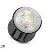 Pair Of Synthetic Opal Black IP Double Flared Plugs Surgical Steel