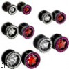 Pair Of Titanium Anodized Surgical Steel Jeweled Screw Fit Tunnels with CZ Star