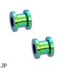 Pair Of Titanium Anodized Tunnels with Threaded Back - Green