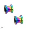 Pair Of Titanium Anodized Tunnels with Threaded Back - Rainbow