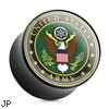 Pair Of US Military Logo Print Inlayed Black Acrylic Saddle Plugs