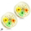 Pair Of Yellow Dried Flower Clear Acrylic Saddle Fit Plugs