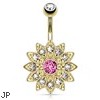 Paved Gems Flower with Center CZ Gold Toned Navel Ring