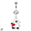 Penguin with Red Scarf Dangle Surgical Steel Navel Ring