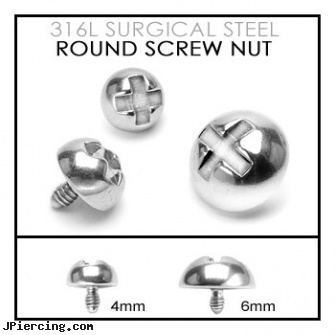 14G Internally Threaded Surgical Steel \"Screw Top\" Dermal Anchor, internally threaded body piercing jewelry, internally threaded body jewelry, internally threaded straight barbells, threaded ring nipple, surgical steel nose rings