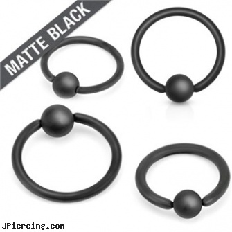 14G Matte Black Captive Bead Ring, black hole body peircing, black and blue titainum tongue rings, black female genital piercings, 14k gold captive bead ring, double captive ring body jewelry