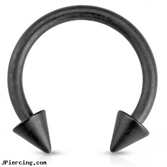 14G Matte Black Horseshoe with Spike Ends Surgical Steel, black market body jewelry, black cat tattoo and body peircing, labret jewelry black, horseshoe belly button ring, horseshoe tattoos
