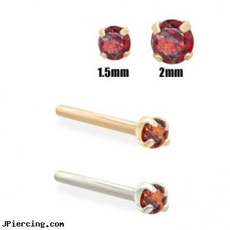 14K  Gold Garnet Red Diamond Nose Stud, gold belly jewelery, wholesale 14k gold belly ring, gold crystal belly button ring, garnet tongue rings, pictures of diamond rings
