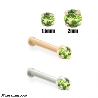 14K Gold Apple Green Diamond Nose Bone, gold eyebrow ring, 14 gold nose stud, real gold nipple rings, body peircing appleton wi, diamond navel rings