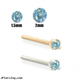 14K Gold Aqua Blue Diamond Nose Stud, yellow gold diamond nose ring, gold diamond body jewelry, fake gold nose ring, body jewelry blue heart, black and blue titainum tongue rings