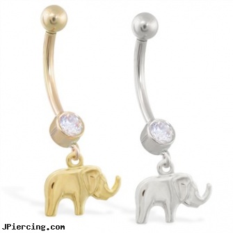 14K Gold belly ring with dangling elephant charm, gold mermaid belly rings, harley davidson gold navel rings, gold nose rings from pakistan, belly button piercing cleaning, belly ring care info