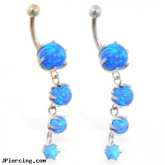 14K Gold belly ring with quadruple blue opal dangle, 14 kt white gold belly button rings, solid gold body jewelry, 14kt gold belly ring, belly button piercings and the risks involved, rhinestone belly button barbells