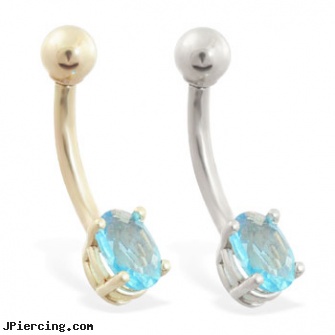 14K Gold belly ring with small Blue Zircon oval, solid gold body jewelry, gold mermaid body jewelry, gold nipple jewelry, belly button piercing instructions, lizard or gecko navel or belly button jewelry or ring
