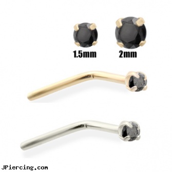 14K Gold Black Diamond Nose Pin, pircing gold, white gold nose pin, gold gem nose screw, black clit, black onyx ball stud