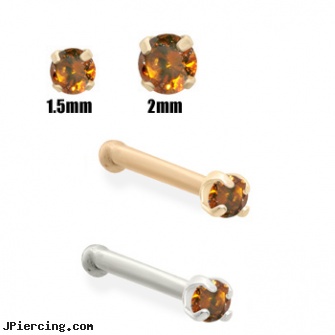 14K Gold Burn Orange Diamond Nose Bone, gold navel rings, gold body piercing jewelry, gold nose rings from pakistan, orangevale ca body piercing shops permanent attractions, diamond tongue piercing