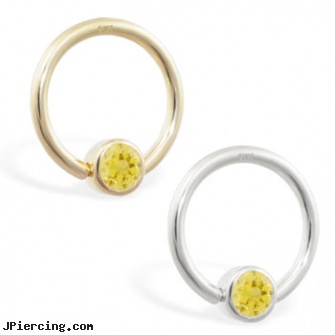 14K Gold Captive Bead Ring with Citrine, 14k gold belly button ring, white gold nose pin, gold tongue ring, captive bell non piercing, captive segment cock rings