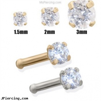 14K Gold Clear Diamond Nose Bone, gold piercing jewelry, 22 gold nose rings, gold pierced belly button jewelry, clear belly button ring, clearance body jewelry