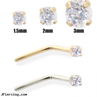 14K Gold Clear Diamond Nose Pin, belly rings gold, solid gold navel rings, gold belly button jewelry to buy, clear nose rings, clearance body jewelry