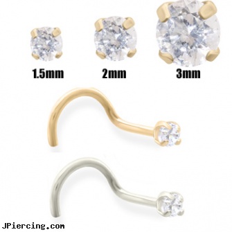 14K Gold Clear Diamond Nose Screw, solid gold body jewelry, gold belly jewelry, nipple rings gold, clearance tongue rings, belly button rings clearance