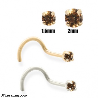 14K Gold Cognac Diamond Nose Screw, navel jewelry gold, gold gem nose screw, bannana belly ring discount gold, diamond nose rings vancouver, diamond nose ring