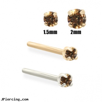 14K Gold Cognac Diamond Nose Stud, gold diamond body jewelry, 14k gold navel rings, gold belly button rings, diamond belly rings, diamond nose screw