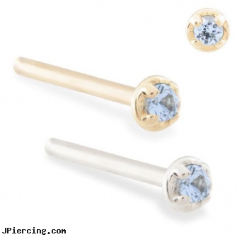 14K Gold customizable nose stud with 1.5mm Aquamarine gem, 14k gold body jewelry, jewelry supplies gold ear wires, gold pierced belly button jewelry, pretty nose rings, christina aguilera nose piercing