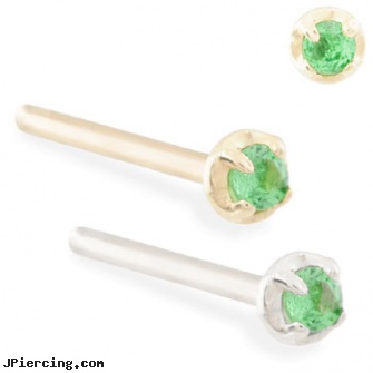 14K Gold customizable nose stud with 1.5mm Emerald gem, solid gold tongue ring, solid gold belly button ring, nose ring gold diamond india, eyebrow and nose piercing, stud nose piercing