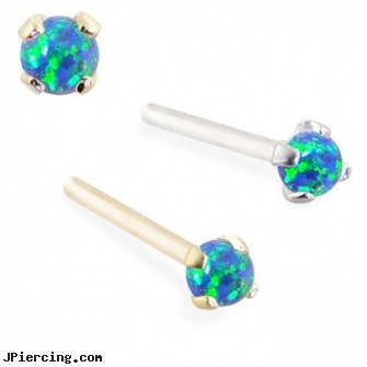 14K Gold Customizable Nose Stud with 2mm Round Blue Green Opal, gold cz belly button rings, 18k gold body jewelery, gold piercing, nose piercing jewelry, effects of nose piercing