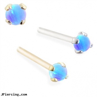 14K Gold Customizable Nose Stud with 2mm Round Blue Opal, gold frenum cock ring, gold eyebrow jewelry, 14k gold body jewelry, surgical steel nose rings, effects of nose piercing