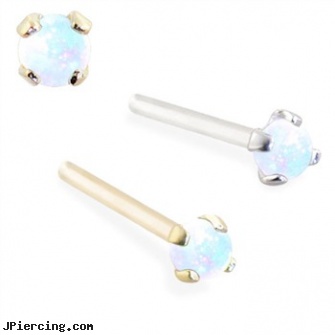 14K Gold Customizable Nose Stud with 2mm Round White Opal, gold body jewelry wholesale, 14k gold diamond navel rings, white gold belly button rings, nose peircings, nose stud jewelry