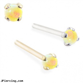 14K Gold Customizable Nose Stud with 2mm Round Yellow Opal, 18k gold body jewelery, gold navel barbells 8mm, body piercing jewellery gold, nose piercing religious, nose jewelery