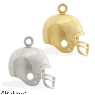 14K Gold football helmet pendant, gold gem nose screw, gold shackle body jewelry, gold diamond body jewelry, navel rings football, pictures of the insides of tatto and piercing places
