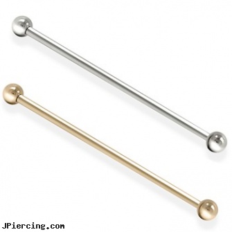 14K Gold Industrial Barbell, 14 Gauge, 14 kt white gold belly button rings, gold navel rings, gold nipple jewelry, industrial peircings, industrial piercing directions