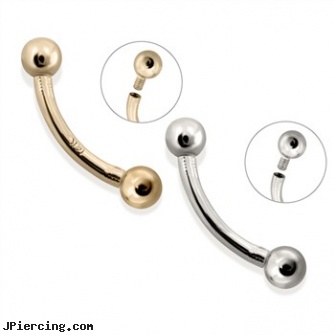 14K Gold Internally Threaded Curved Barbell, 12ga, white gold belly rings, bannana belly ring discount gold, 14k gold diamond navel rings, internally threaded body piercing jewelry, belly ring titanium internally threaded