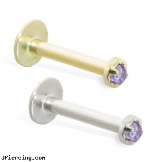 14K Gold Internally Threaded Labret with 1.5 mm Alexandrite, 18k gold body jewelery, gold plated straight barbell eyebrow jewelry, solid gold plugs gauge, belly ring titanium internally threaded, internally threaded body jewelry