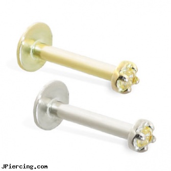 14K Gold internally threaded labret with yellow 1mm CZ, 14 gold plated belly rings, peircing prices goldsboro, gold cock ring, internally threaded straight barbells, internally threaded body piercing jewelry