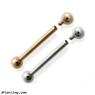 14K Gold Internally Threaded Straight Barbell, 12Ga, gold diamond belly button ring, gold body piercing jewelry, nose screw white gold, internally threaded body jewelry, internally threaded body piercing jewelry