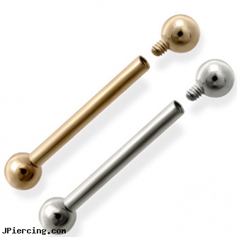 14K Gold Internally Threaded Straight Barbell, 16 ga, gold nose stud, 14 kt gold belly ring, gold belly jewelry, internally threaded straight barbells, internally threaded body piercing jewelry