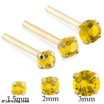 14K Gold Long Customizable Nose Stud with Round Citrine, 14k gold body jewelry, gold navel rings, india nose pin nose stud nose ring gold diamond retail, how long will it take for tongue piercing to close, how long does it take nose piercing to close up
