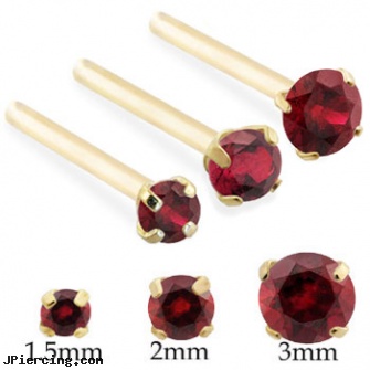14K Gold Long Customizable Nose Stud with Round Garnet, navel jewelry gold, white gold belly rings, 14 gold nose stud, how long does it take cartilage piercings to heal, long island belly button piercing