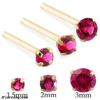 14K Gold Long Customizable Nose Stud with Round Ruby, white gold navel ring, 14k gold belly ring, gold hoop earrings body jewelry, how long will it take for tongue piercing to close, long nose piercing pin