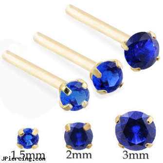 14K Gold Long Customizable Nose Stud with Round Sapphire, gold pictures, 14k gold nipple ring, gold belly jewelery, how long before regrowing tongue peircing, longhorn navel ring